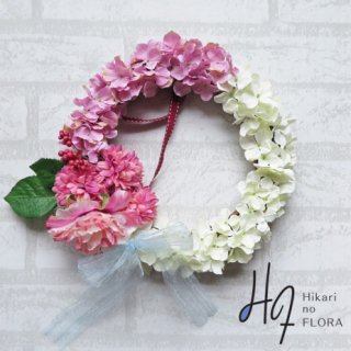 光触媒加工・壁掛けリース【wreath262】ハイドレンジアと薔薇のリースです。wreath（リース）は永遠と愛の象徴です。