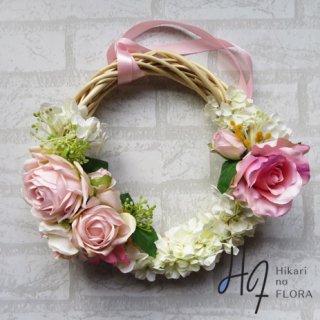 光触媒加工・壁掛けリース【wreath285】バラとハイドレンジアのリースです。wreath（リース）は永遠と健康と愛情の象徴です。