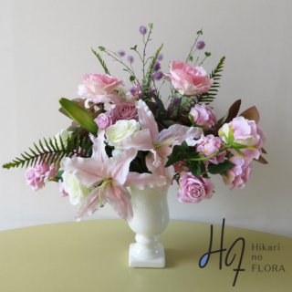 光触媒高級造花アレンジメント【アデル】エレガントで、やわらかなうすピンクの花々に心癒されて。高さ６５ｃｍ/