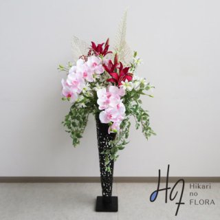 光触媒造花アレンジメント【スタンド７０型ＲＤ５８７】胡蝶蘭とメッシュリーフが素敵な高級造花スタンドです。高さ１５０�