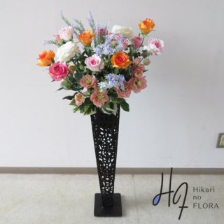 光触媒造花アレンジメント【スタンド７０型ＲＤ619】薔薇が美しい造花スタンドです。高さ１１５ｃｍの高級造花スタンド花です。