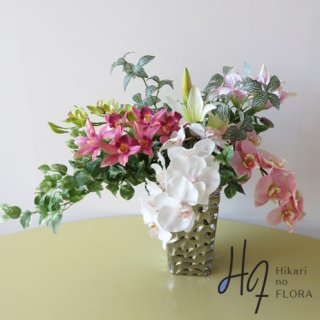光触媒造花アレンジメント【ドリーミー】ファレノ・オーキッド類で華やかに勢いよく。素敵な高級造花インテリアです。