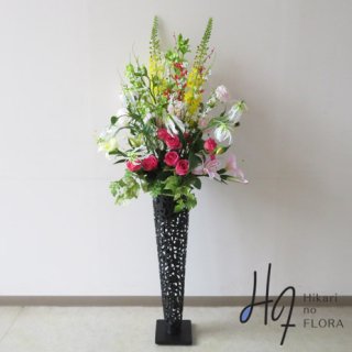 光触媒造花アレンジメント【スタンド７０型ＲＤ６３１】シンビジュームやオーキッド、エレムルスが美しい高さ１５０ｃｍの高級造花スタンド花です。
