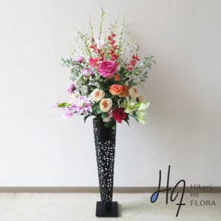 光触媒造花アレンジメント【スタンド７０型ＲＤ６３２】ウイローブランチやオーキッドのラインが素敵な高さ１５０ｃｍの高級造花スタンド花です。