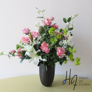 光触媒高級造花アレンジメント【プクラ】ピンクモーブ色のローズと小花の高級造花アレンジメントです。