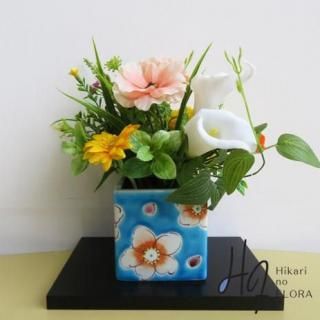 和風造花アレンジ 九谷焼 【リョクエイ】