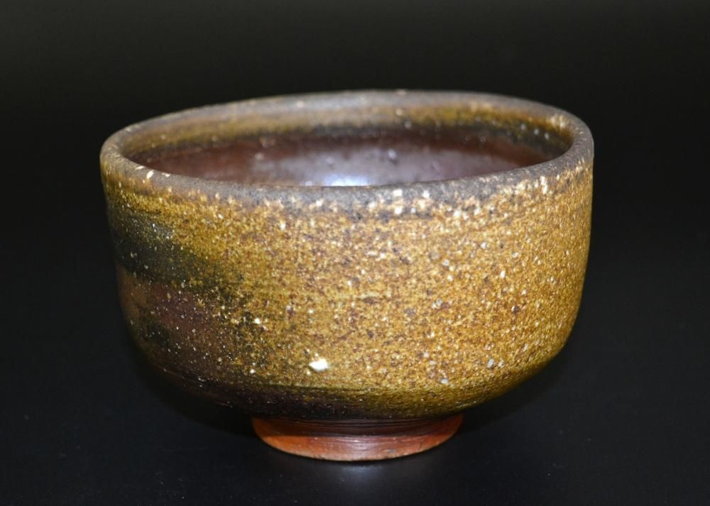 伊部焼　金重陶陽作　茶碗　分銅印　共布　潮香庵陶秀（山本陶秀）識箱　VR7536 伊部焼 金重陶陽作 茶碗 分銅印 潮香庵陶秀(山本陶秀)