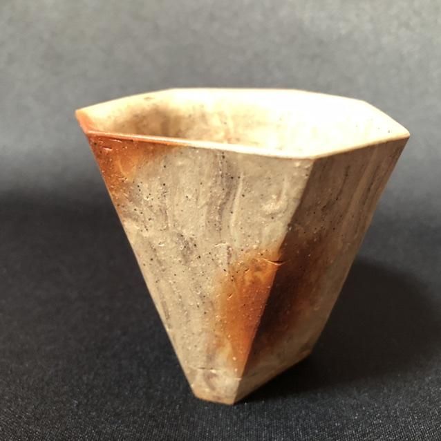 中原幸治作 備前焼 練込 白 ぐい呑 盃 共箱 共布 略歴付 酒器
