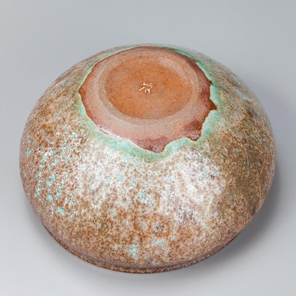 中尾哲彰造 青緑色と茶色の銀河蓋置 木箱付き （Japan Pottery
