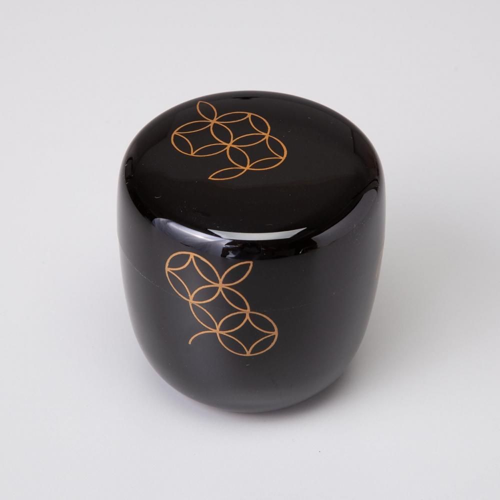 ☆茶3 宗哲 七宝継蒔絵 黒中棗 共箱 高さ7cm 東キ7-0806① ☆茶3 宗哲 七宝継蒔絵 黒中棗 共箱 高さ7cm