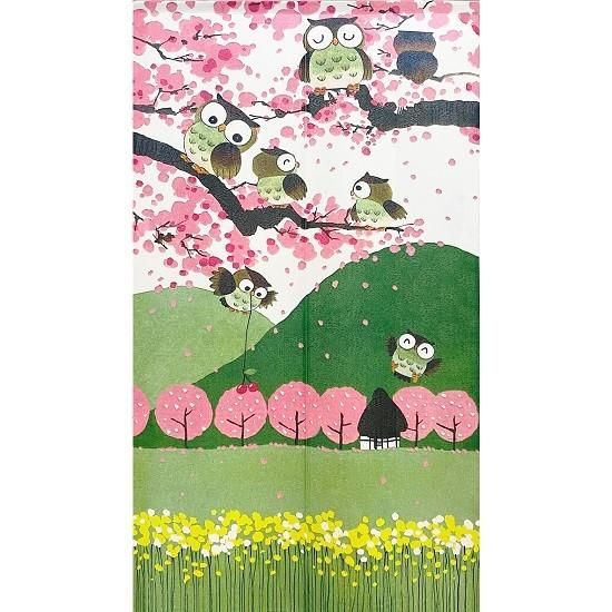 開運　七ふくろう四季のれん　春夏秋冬 (4枚セット) 開運 七ふくろう四季のれん - サンワイ商事