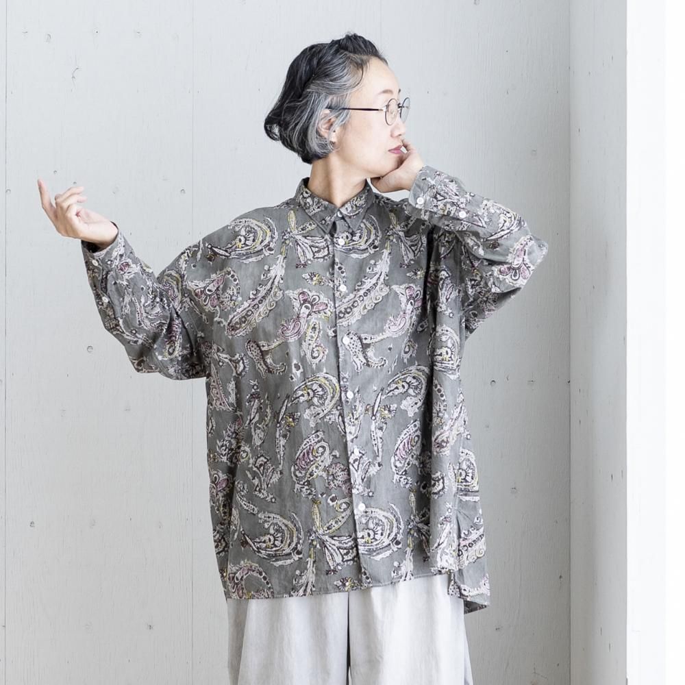 セール　奄美大島 金井工芸 インド藍染 ペイズリーシャツ M 奄美大島 金井工芸 インド藍染 ペイズリーシャツ M