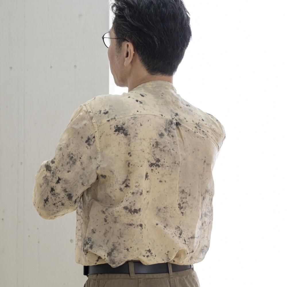 切替シャツシルクコットン Cold Stone （ WHITE / BEIGE
