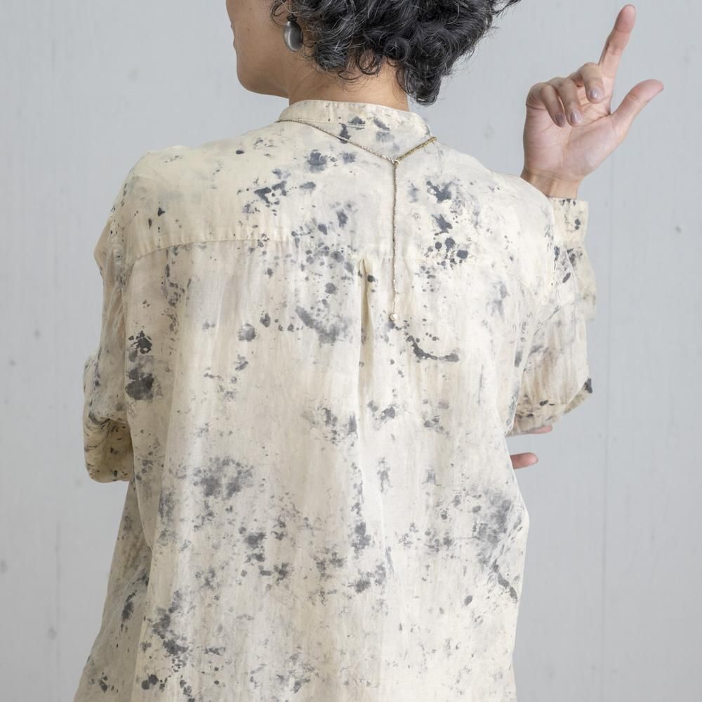 切替BIGシャツシルクコットン Cold Stone (WHITE / BEIGE 切替BIGシャツシルクコットン Cold Stone (WHITE / BEIGE