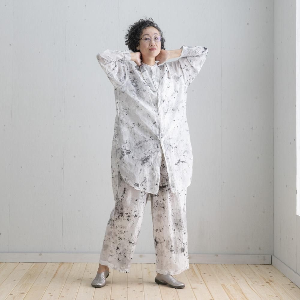 切替BIGシャツシルクコットン Cold Stone （WHITE / BEIGE