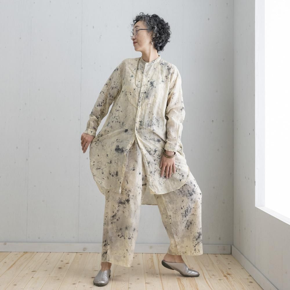 切替BIGシャツシルクコットン Cold Stone （WHITE / BEIGE