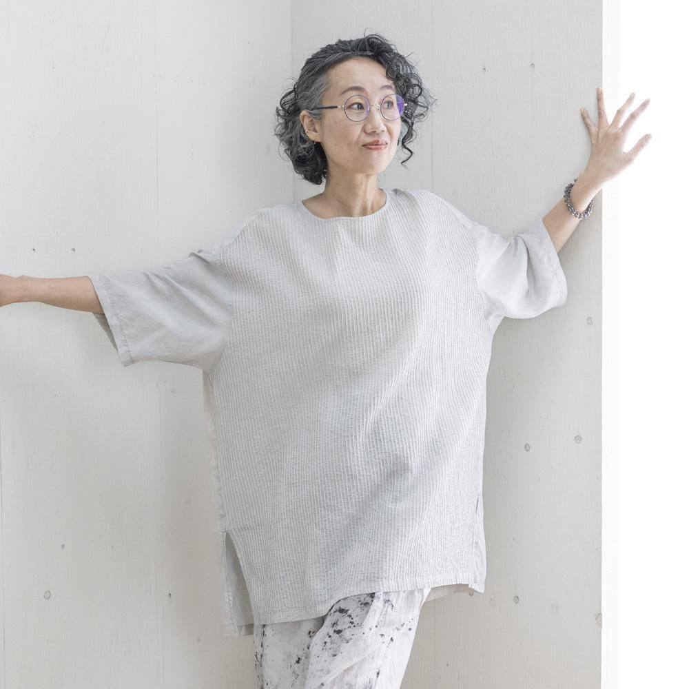 スクエアピンタックブラウス（LIGHT GRAY / BEIGE ） - 公式