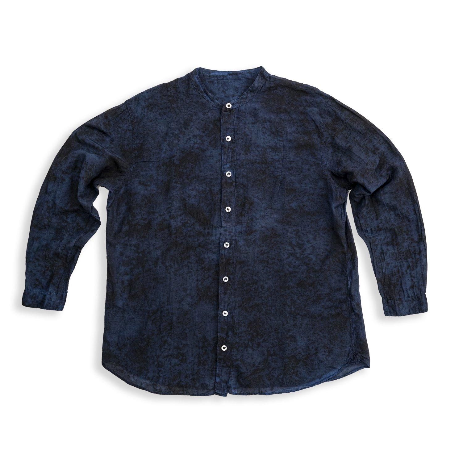 切替シャツシルクコットン INDIGO LEOPARD