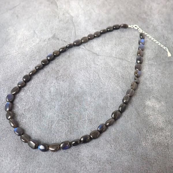 ブラックラブラドライト タンブル 6-6.5mm ネックレス [X4531