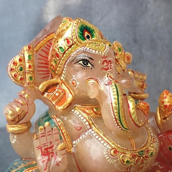 10cm超サイズ] ローズクォーツ ガネーシャ 縦130mm x 横190mm x 奥70mm