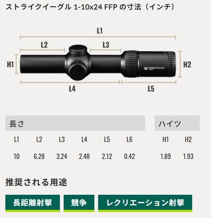 ストライクイーグル®1-10x24 FFP EBR-8 BDC (MRAD) レティクル