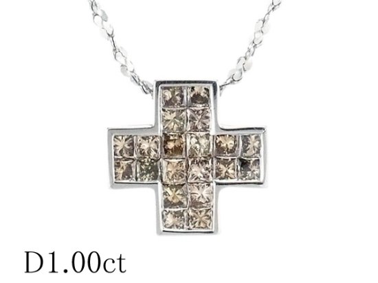 ダイヤモンド/1.00ct クロスデザイン ネックレス K18WG - ジュエリー