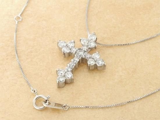 ダイヤモンド/1.00ct クロスモチーフ ネックレス K18WG - ジュエリー