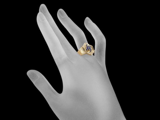 サファイア ダイヤモンド/0.10ct デザイン リング K18YG 19号, - ジュエリー・時計【ジュエル＆ウォッチサプライ】