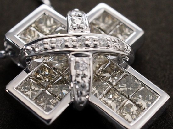 ダイヤモンド/1.00ct クロスモチーフ ネックレス K18WG - ジュエリー