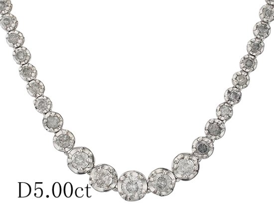 ダイヤモンド/5.00ct テニス ネックレス K18WG - ジュエリー・時計