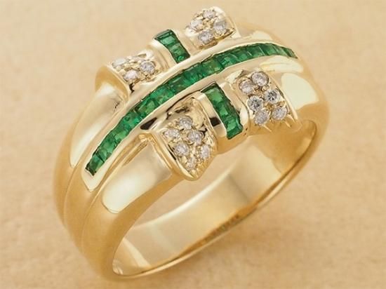 エメラルド/0.48ct ダイヤモンド/0.16ct デザイン リング K18YG 17号, - ジュエリー・時計【ジュエル＆ウォッチサプライ】