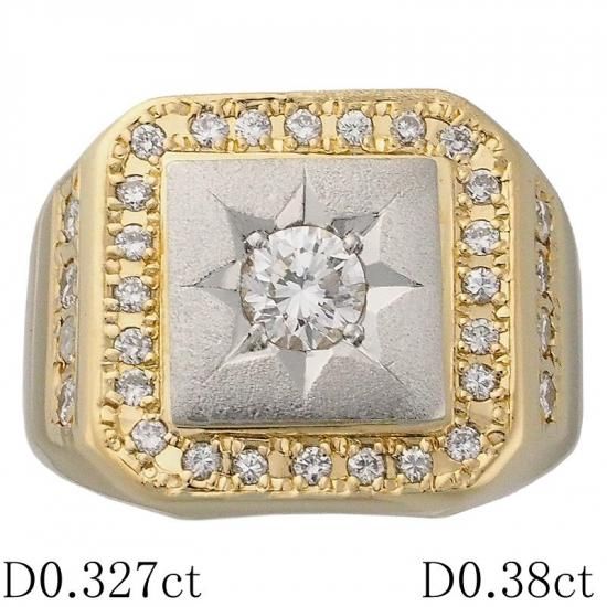 印台 ダイヤモンド/0.327ct ダイヤ/0.38ct リング K18YG/Pt900