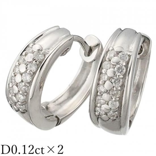 ダイヤモンド/0.12ct×2 フープ デザイン ピアス K18WG I1438 ダイヤモンド/0.12ct×2 フープ デザイン ピアス K18WG I1438