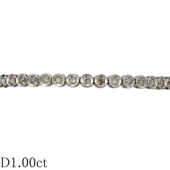ダイヤモンド/1.00ct テニス ブレスレット K18WG - ジュエリー