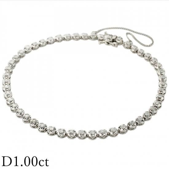 テニスブレスレット ダイヤモンド1.00ct K14 WG ホワイトゴールド ダイヤ1.00ct テニスブレス風 デザイン ブレスレット K14WG