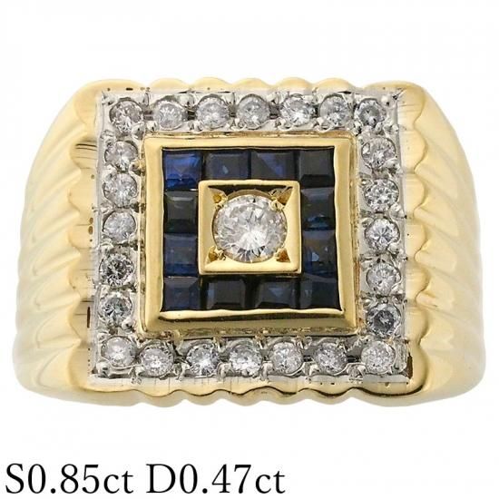 印台 サファイア/0.85ct ダイヤ/0.47ct リング K18YG Pt900 17号