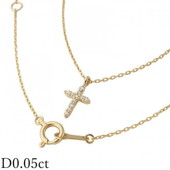 エテ ダイヤモンド/0.05ct クロス ネックレス K18YG