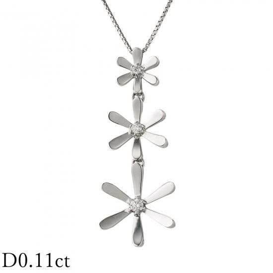 K18WG ダイヤ フラワーモチーフ ネックレス