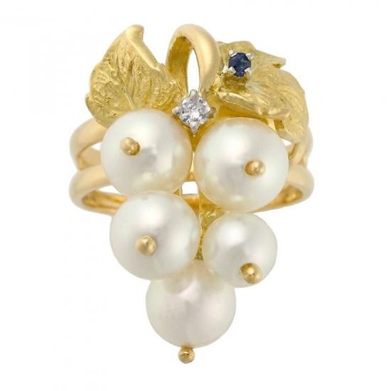 石川暢子 パール/6.2mm ダイヤ サファイア アズタイム 葡萄モチーフ