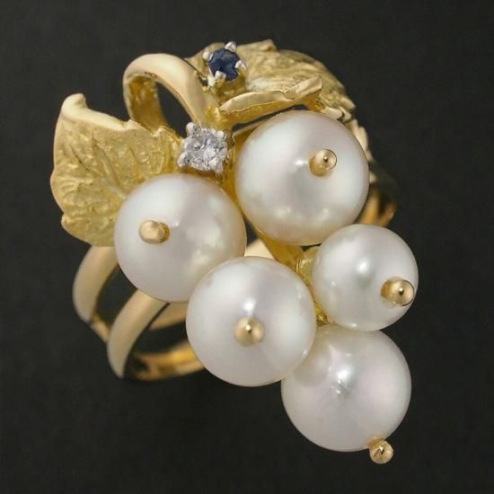 石川暢子 パール/6.2mm ダイヤ サファイア アズタイム 葡萄モチーフ