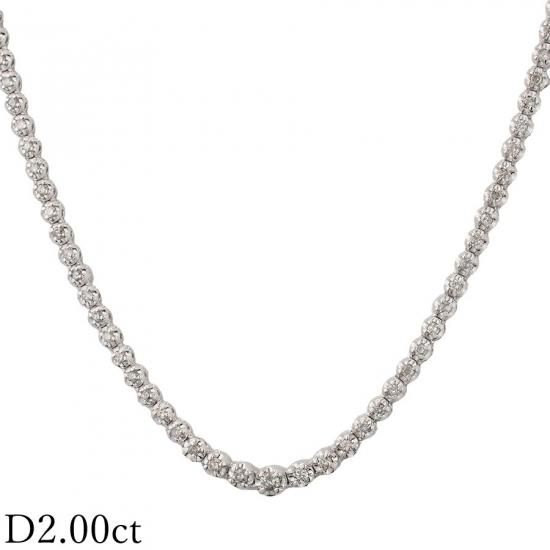 K18 テニスネックレス 18.89gダイヤモンド2.00ct⭐️ ダイヤモンド/2.00ct テニス ネックレス K18WG - ジュエリー・時計