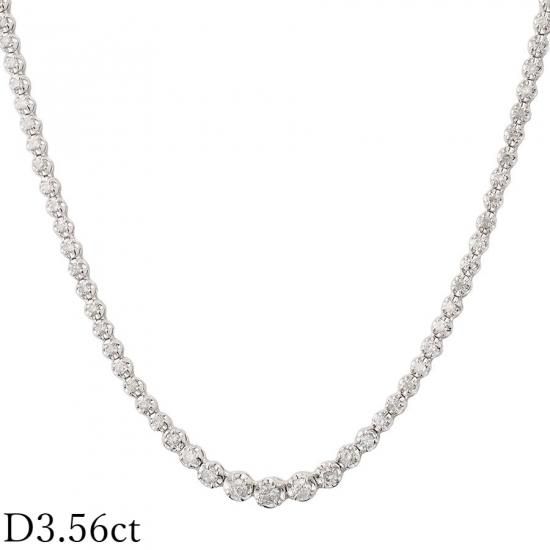 ダイヤモンド/3.56ct テニス ネックレス K18WG - ジュエリー・時計