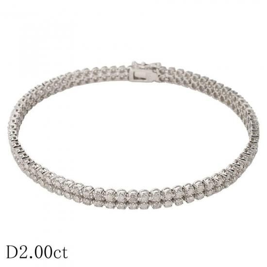 テニスブレスレット 2連 K14 WGダイヤ2ct ダイヤモンド/2.00ct 二連テニス ブレスレット K14WG - ジュエリー
