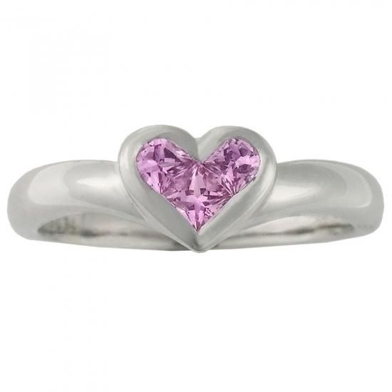 ピンクサファイア/0.34ct ハート モチーフ リング K18WG 11号