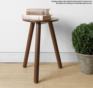 【受注生産品】スツール ウォールナット材 ウォールナット無垢材 木製椅子 円形 玄関ホールの花台としてやサイドテーブルとしても使える 3本脚 （H430mm）