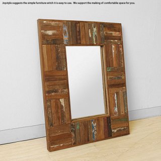 アウトレット展示品処分 オールドチーク材 木製 古材とアイアンを組み合わせた斬新でかっこいいウォールミラー 壁掛けミラー 壁掛け鏡 Sサイズ