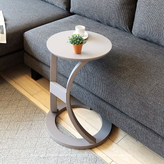 サイドテーブル  丸テーブル ナイトテーブル 曲線的なデザイン ソファサイドやソファ前の収納 グレー ナチュラル