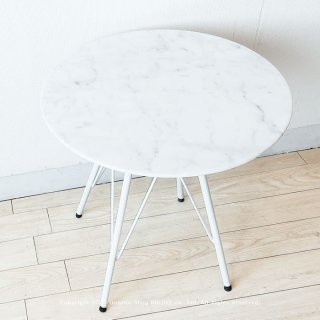 サイドテーブル 大理石 天然大理石 ソファサイドテーブル 丸テーブル ホワイト脚 スチール