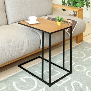 サイドテーブル コの字型テーブル レトロ ダメージ加工 ビンテージ加工 金属 チーク材 チーク古材 ブラックスチール