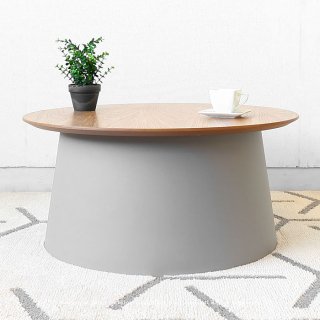 ローテーブル リビングテーブル 丸テーブル 北欧テイスト 幅69cm 幅オーク材 オーク突板 木製 ポリプロピレン グレー